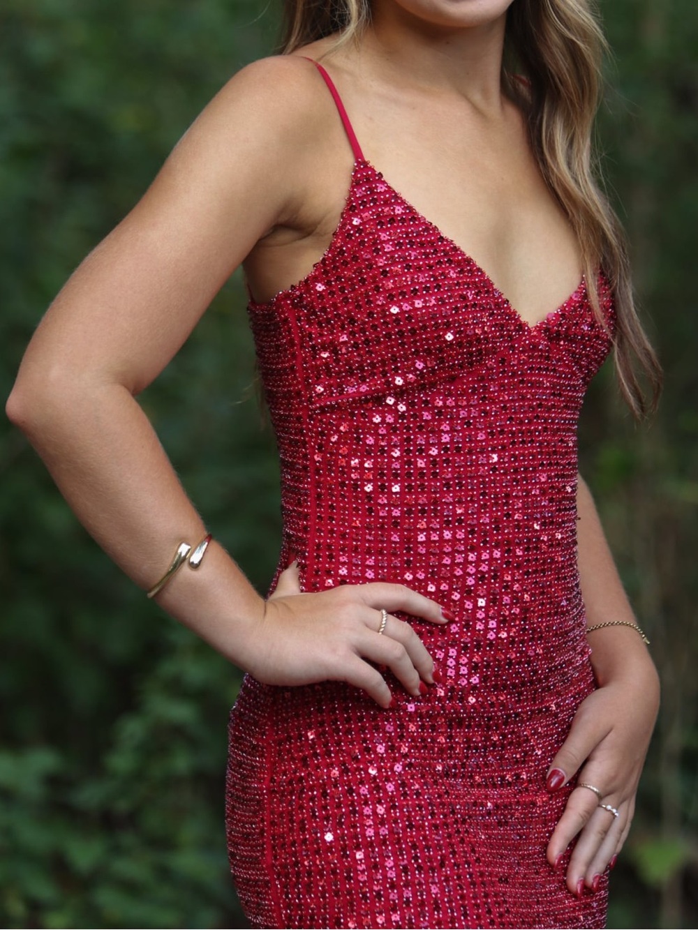 The Vintage Shop Red Sequin Spaghetti-Strap Prom Dress